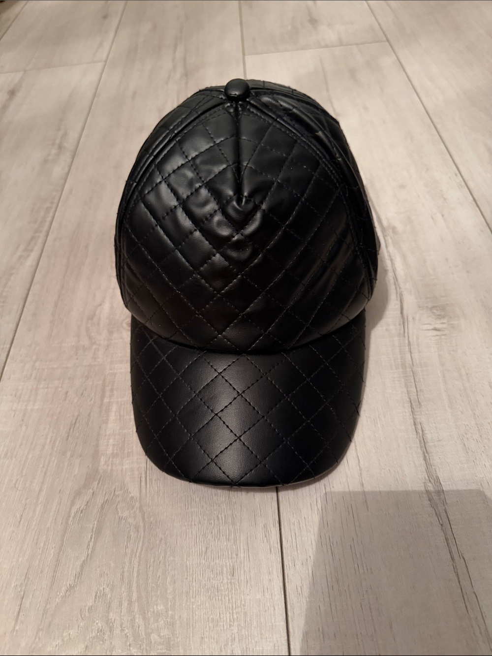 Quilted Black Faux Leather Baseball Cap
